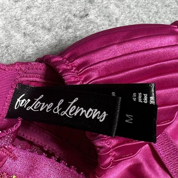 For Love & Lemons Lingerie Medium Teddy Pink Floral Cut Out Strappy Thong - Picture 9 of 11